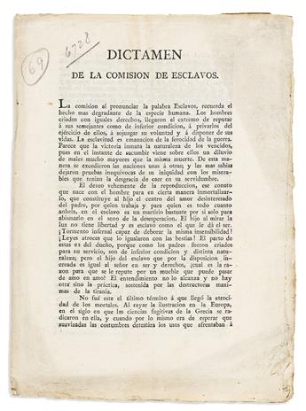 (ABOLITION--MEXICO.) Dictamen de la comision de esclavos.                                                                                        